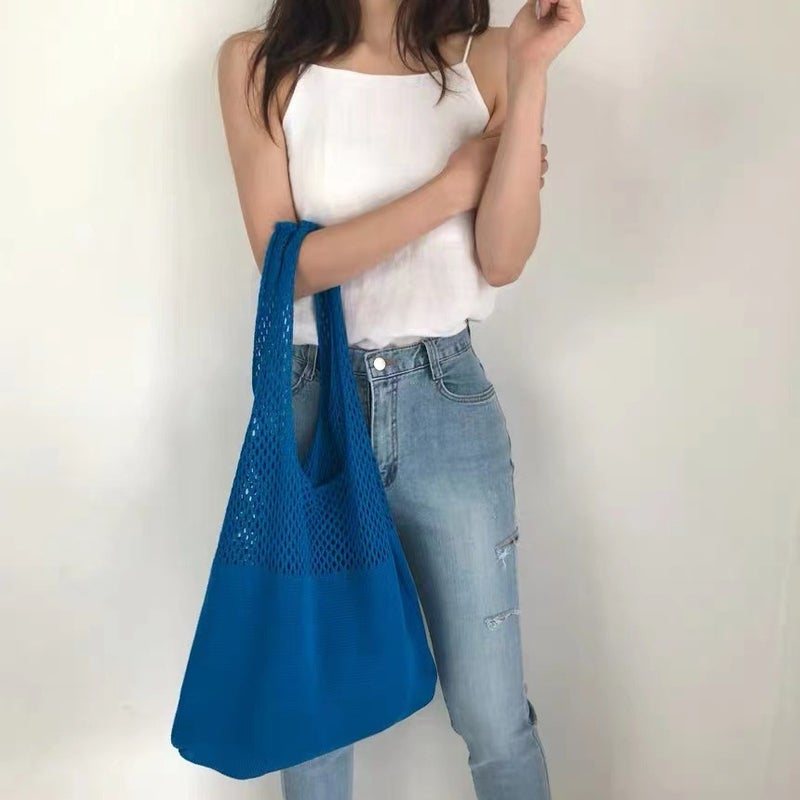 2022 Summer Korean Mesh Tote Beach Bag Dark blue 