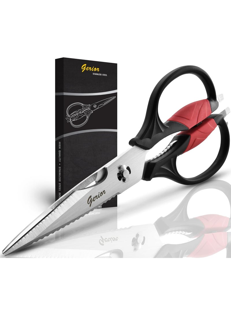 Gerior Kitchen Scissors - Heavy Duty Utility Come Apart Kitchen Shears for Chicken, Meat, Food, Vegetables - 9.25 Inch Long Black & Red - Image 1
