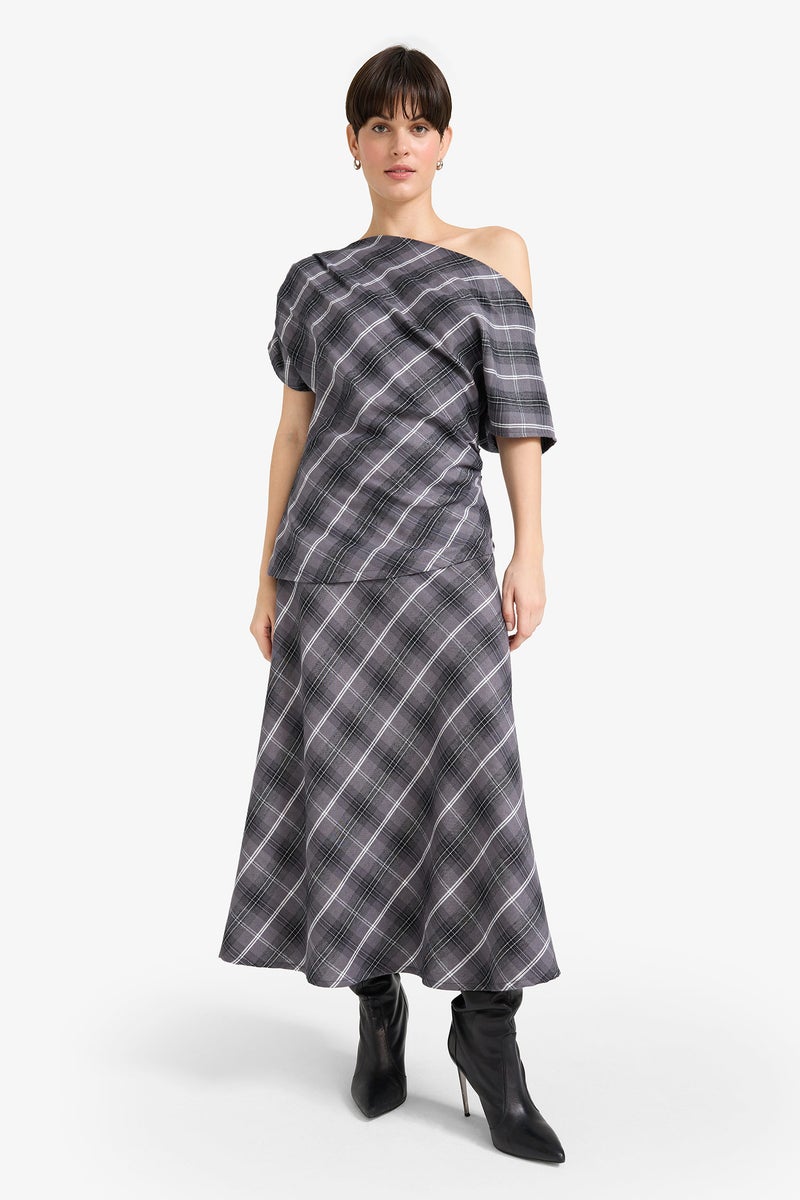 DeFacto Grey Woman Regular Fit Boat Neck Short Sleeve Blouse Casual - Image 4