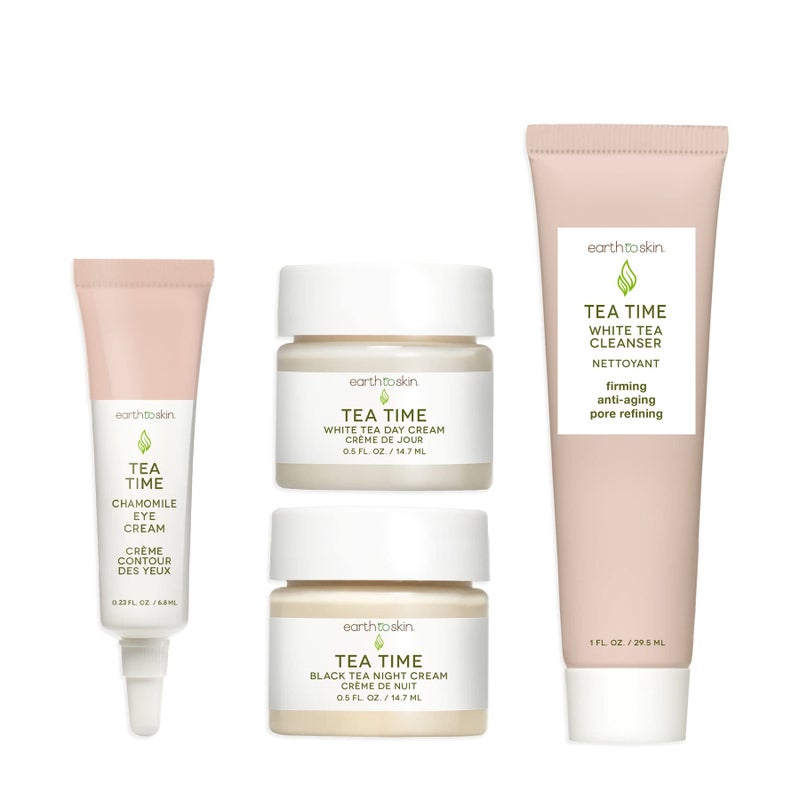 Earth To Skin Tea Time Starter Set White Tea Cleanser 10 Fl Oz White Tea Day Cream 05 Fl Oz Black Tea Night Cream 05 Fl Oz Chamomile Eye Cream 023 Fl Oz