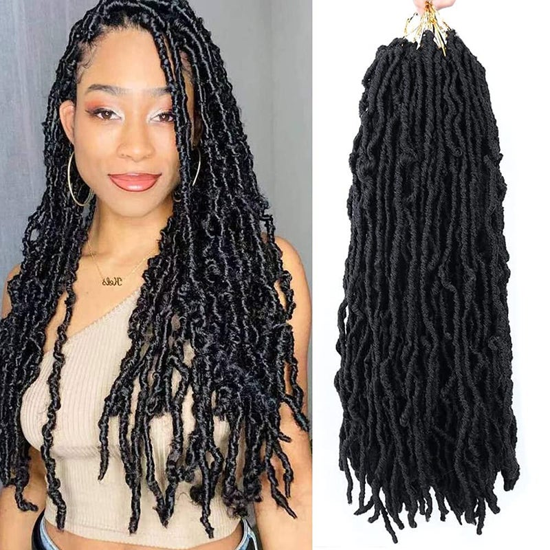 Violet 18 Inch New Faux Locs Crochet Hair Soft Locs Crochet Hair Natural Faux Braids Prelooped Synthetic Afro Roots Braid For Black Women 18Inch 6Packs 1B