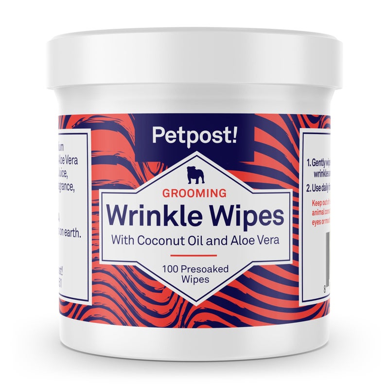 Petpost | Bulldog Wrinkle Wipes for Dogs - 100 Wipes - Cleans & Soothes Wrinkles and Pug Folds with Coconut Oil Solution 100 ct. - Image 1
