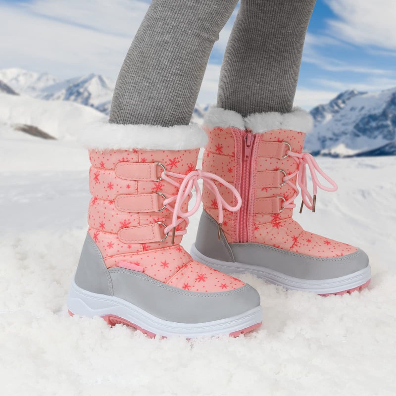 Apakowa Kids Girls Insulated Fur Winter Warm Snow Boots (Toddler/Little Kid) (Color : Pink, Size : 9 M US Toddler) - Image 2