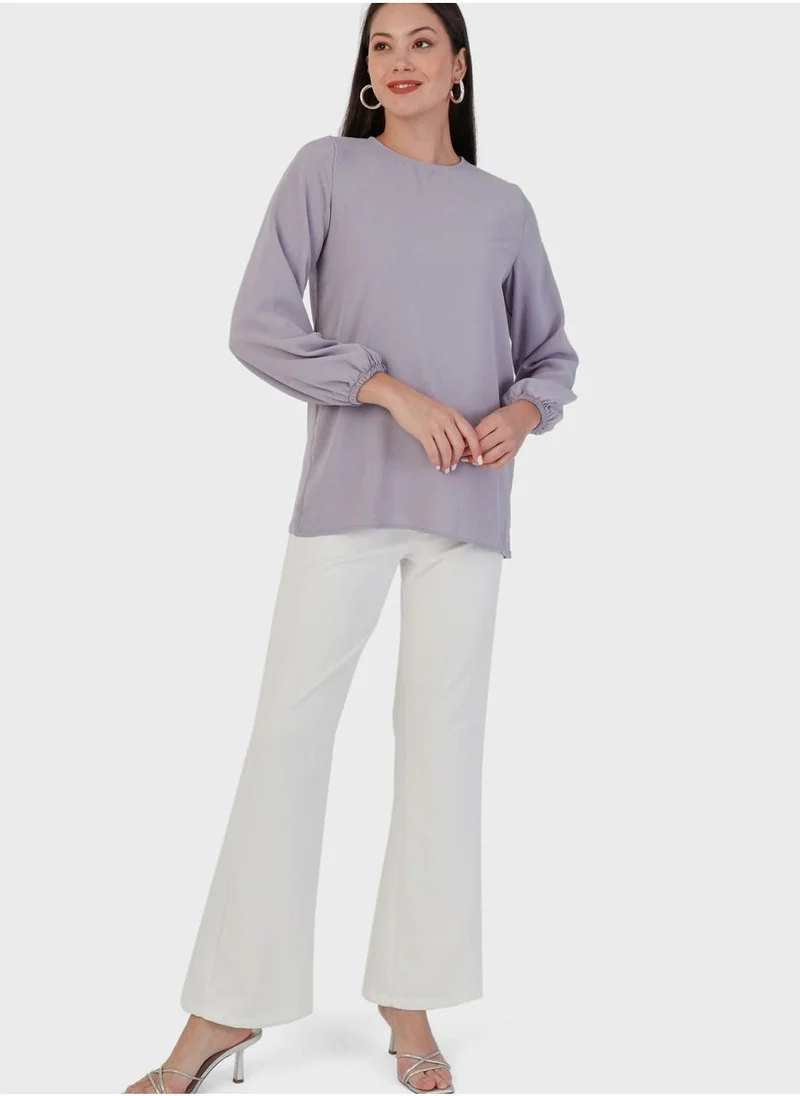 Refka by modanisa Crew Neck Balloon Sleeve Top