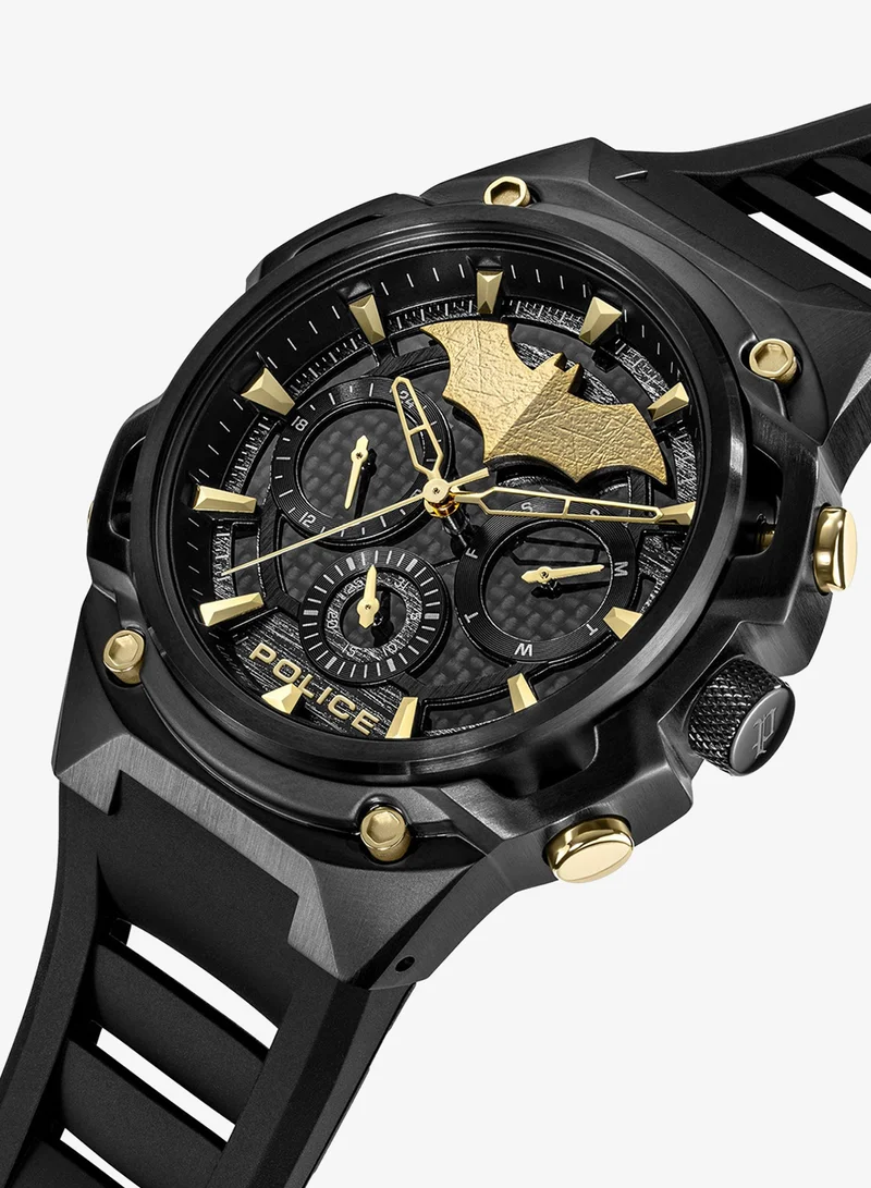 Police Crusader Black Dial Silicone Strap Multifunction Watch Set for Men, 46mm
