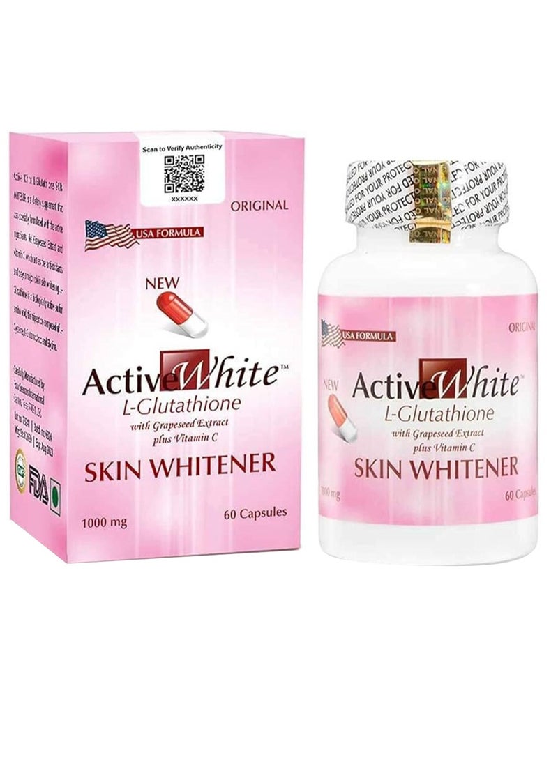 Active White - L-Glutathione High Antioxidants Skin Whitener, 1000mg, 60 Capsules - Image 1