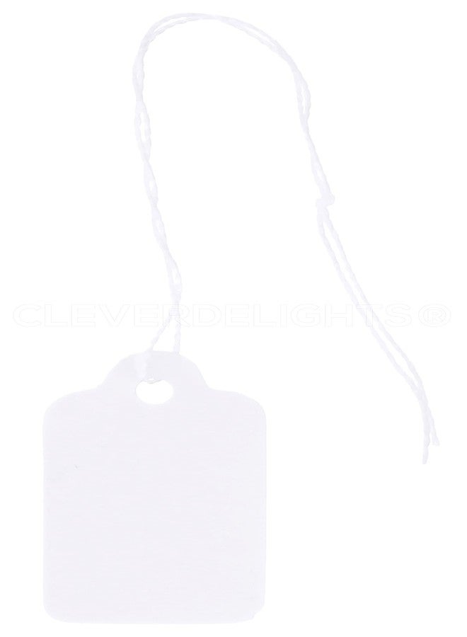 CleverDelights Mini Price Tags - 3/4" x 1/2" - 500 Pack - White Jewelry Tags - String Display ID Hang Tag - Image 1
