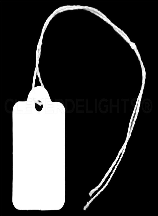 CleverDelights Mini Price Tags - 3/4" x 1/2" - 500 Pack - White Jewelry Tags - String Display ID Hang Tag - Image 2