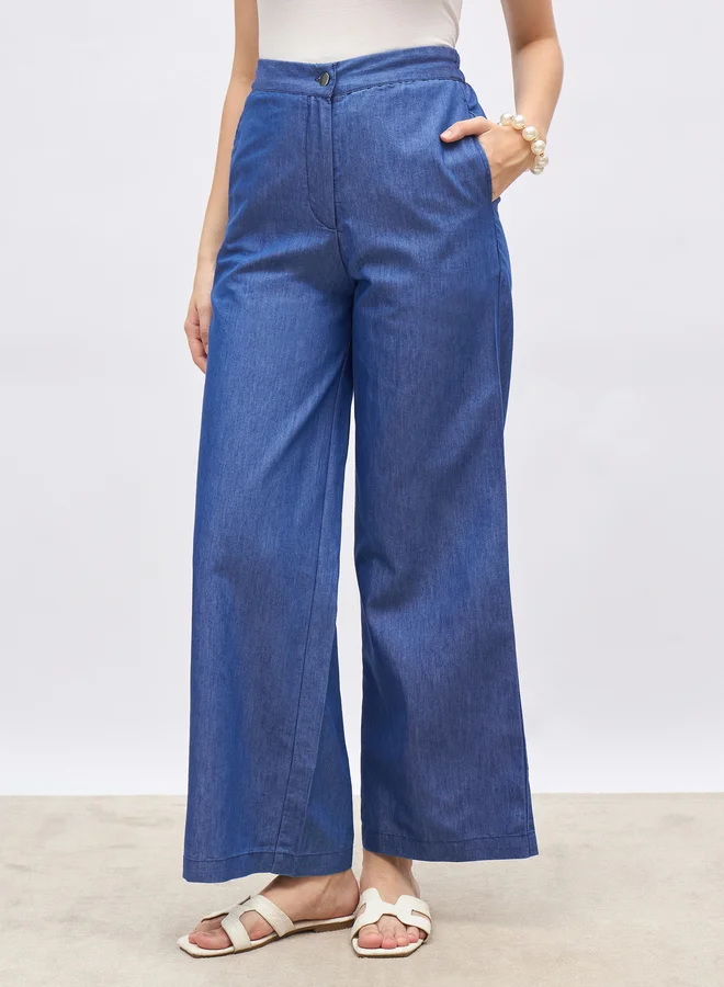 Styli Styli Cotton Chambray Pants with Slip Pocket