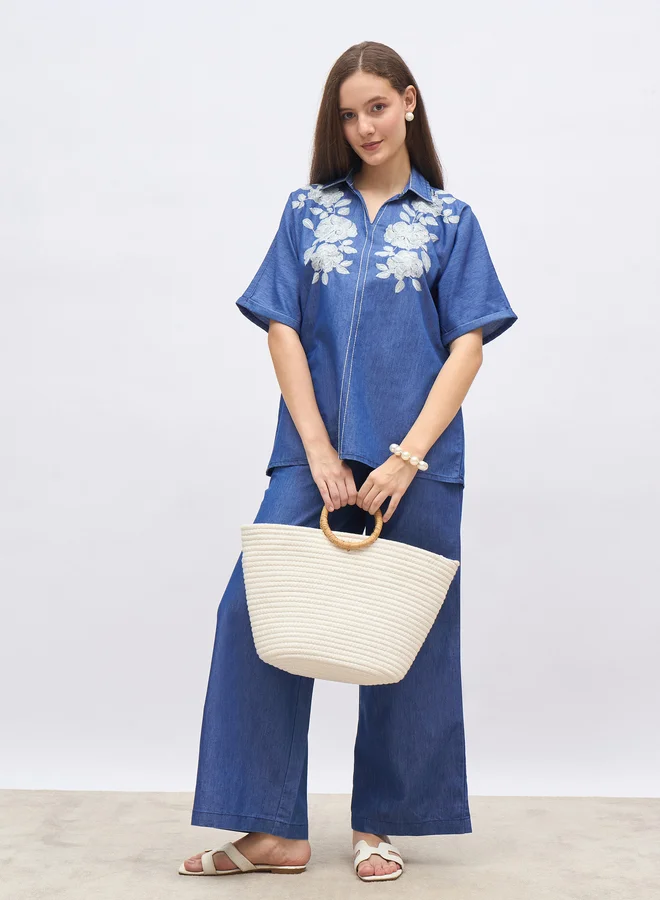 Styli Styli Cotton Chambray Pants with Slip Pocket