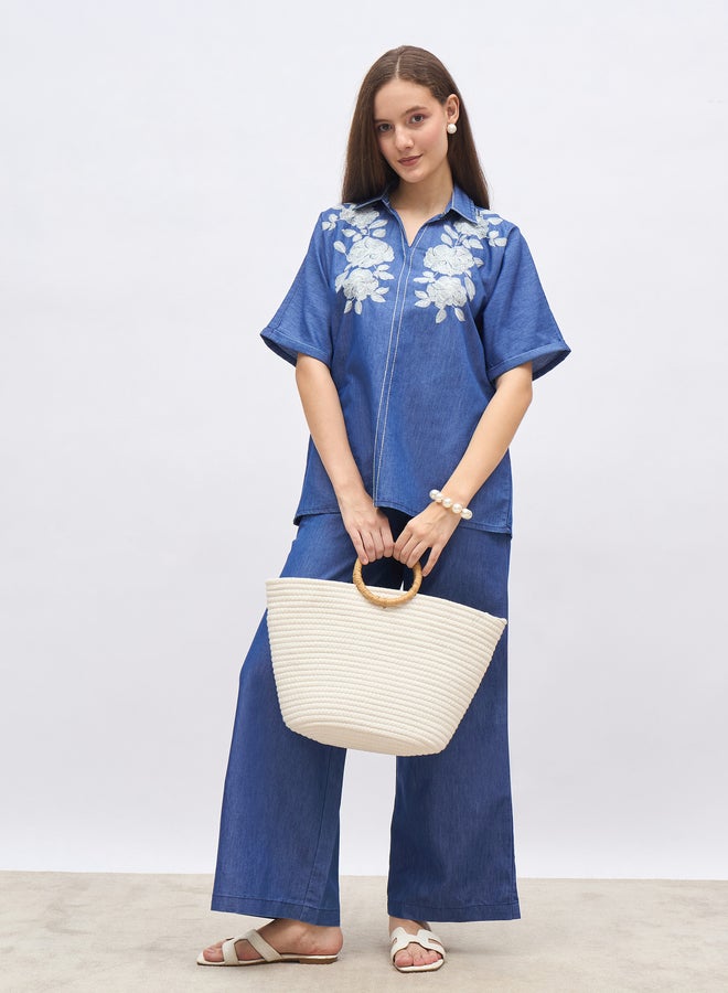 Styli Cotton Chambray Pants with Slip Pocket - Image 1