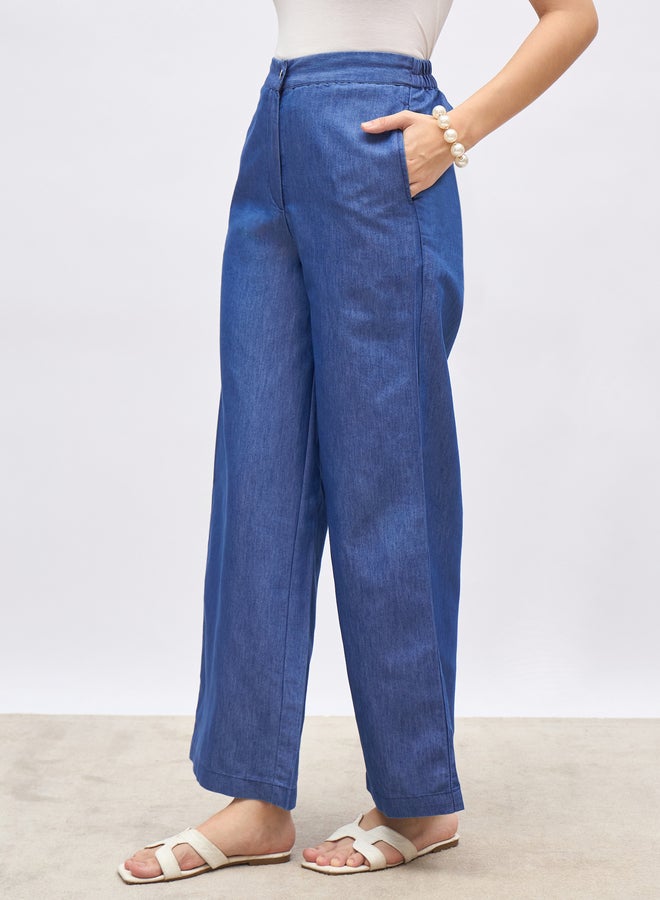 Styli Cotton Chambray Pants with Slip Pocket - Image 3