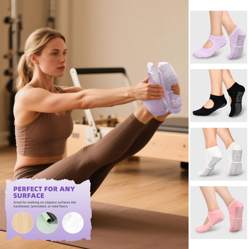 unenow Non Slip Grip Yoga Socks for Women with Cushion for Pilates, Barre, Home - Image 5
