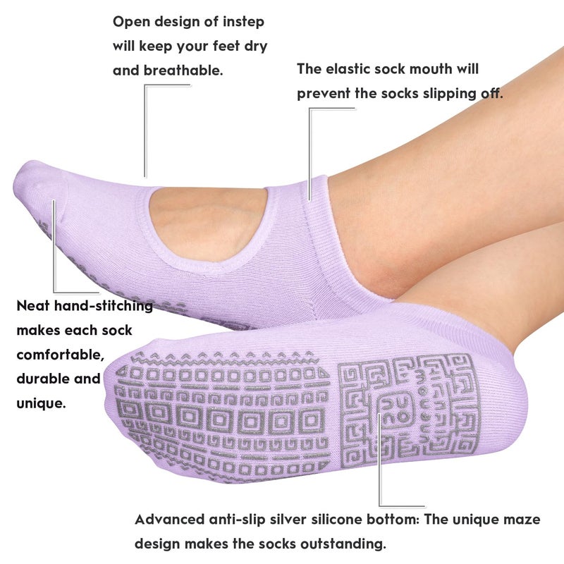 unenow Non Slip Grip Yoga Socks for Women with Cushion for Pilates, Barre, Home - Image 4