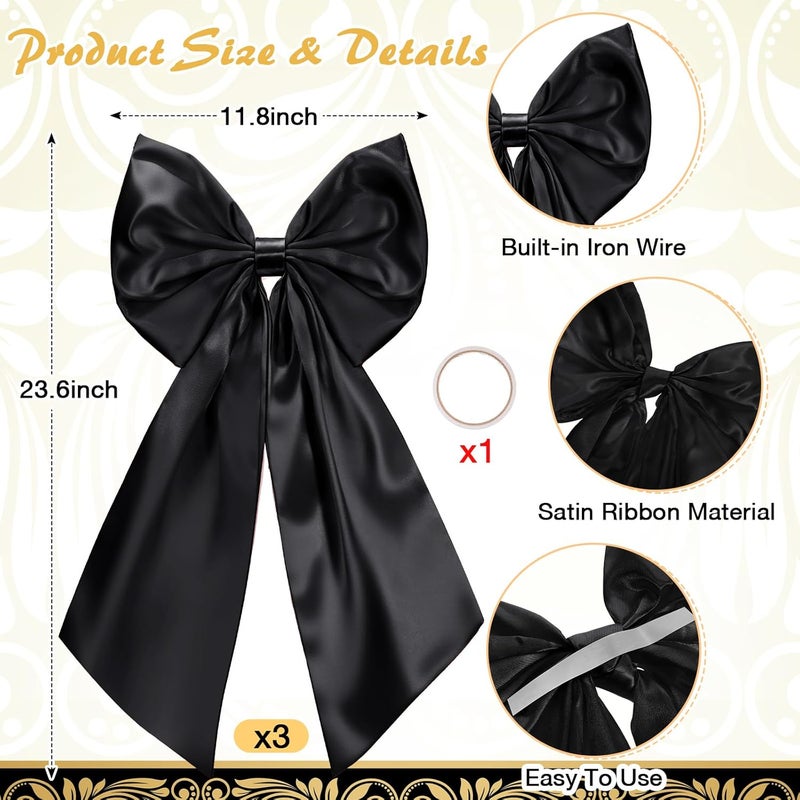 Suncalla 3 Pcs 2 FT Large Bow Decorations Big Satin Bows Hanging Wall Decors for Room Fireplace Coquette Birthday Backdrop Bridal Shower Wedding Bachelorette Christmas Party Supplies(Black) - Image 2