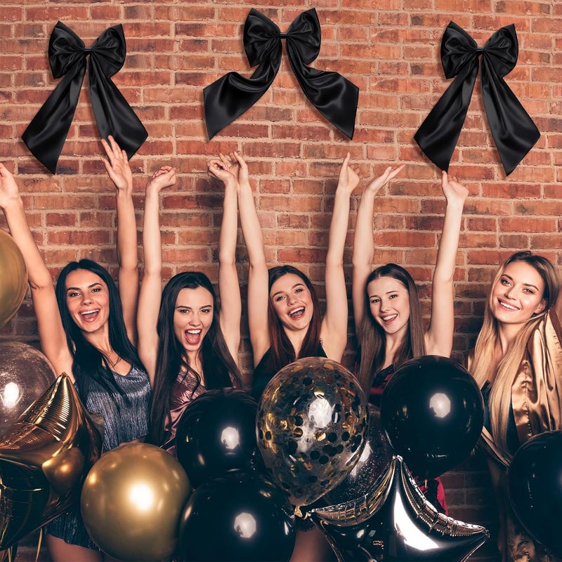 Suncalla 3 Pcs 2 FT Large Bow Decorations Big Satin Bows Hanging Wall Decors for Room Fireplace Coquette Birthday Backdrop Bridal Shower Wedding Bachelorette Christmas Party Supplies(Black) - Image 4