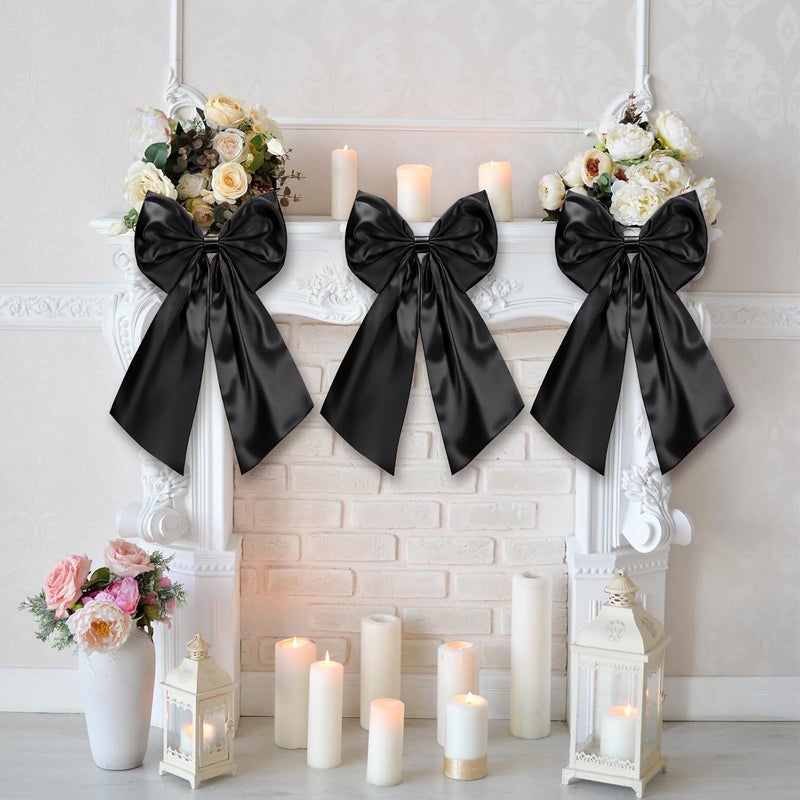 Suncalla 3 Pcs 2 FT Large Bow Decorations Big Satin Bows Hanging Wall Decors for Room Fireplace Coquette Birthday Backdrop Bridal Shower Wedding Bachelorette Christmas Party Supplies(Black) - Image 1