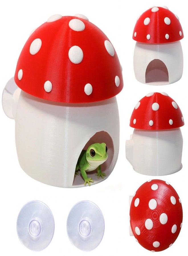 Hollima 3D Red Mushroom House Reptile Hides and Caves, Reptile Hideout Shelter for Geckos Bearded Dragons Chameleons Frogs with Dual Suction Cups for Wall or Ground - Image 1