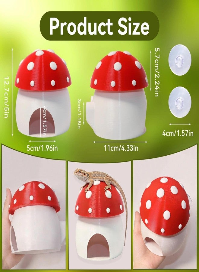 Hollima 3D Red Mushroom House Reptile Hides and Caves, Reptile Hideout Shelter for Geckos Bearded Dragons Chameleons Frogs with Dual Suction Cups for Wall or Ground - Image 2
