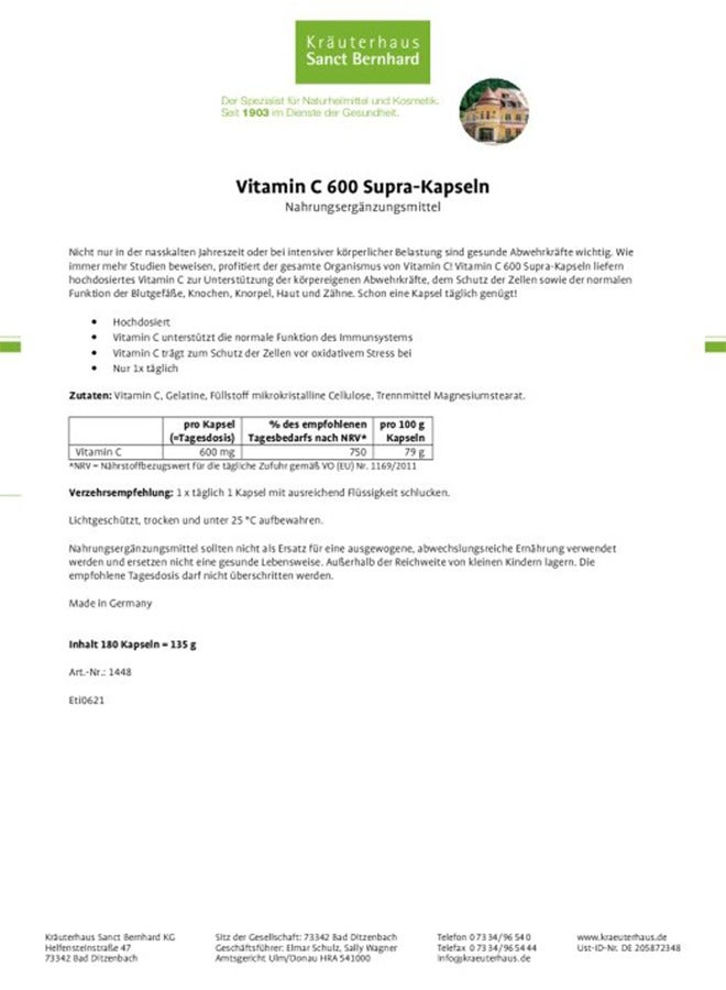 Sanct Bernhard Vitamin C 600 Supra-capsules - Image 4