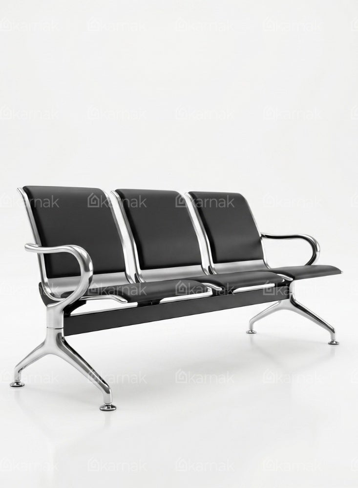Karnak Caldeira 3 Seat Metal Visitor Chair | Frame & Armrest with Comfortable Cushion Backrest Airport Chair for Office, Hospital, Airport & School, Furniture (Black) - Image 2