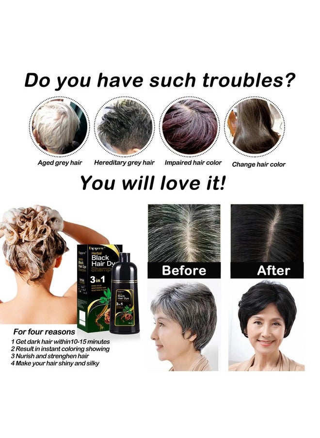 Dapoprren - Dapoprren Instant Black Hair Shampoo, 3 in 1 Hair Dye Shampoo for Gray Hair, Natural Black Shampoo-Hair Nourishing & Darkening for Men Women - 17Fl Oz - Image 1