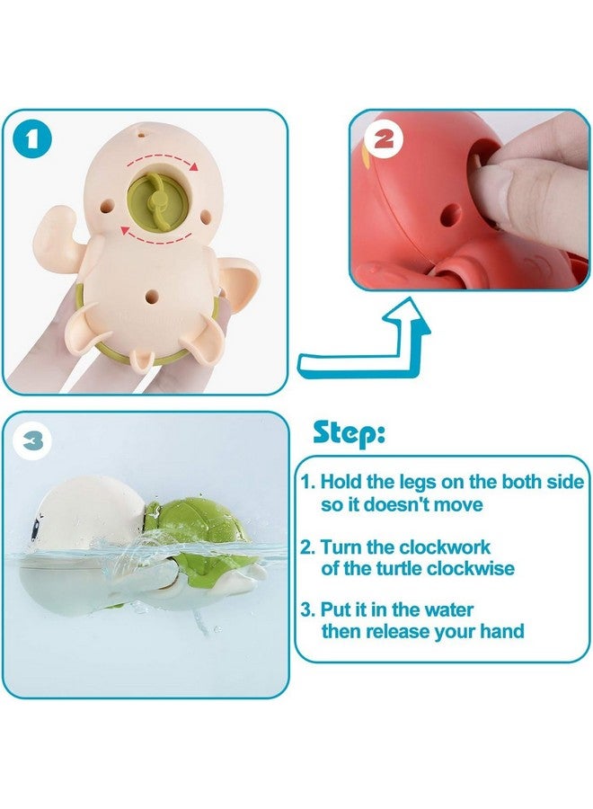 PLUSPOINT Bath Toys, 2 Pack Cute Swimming Turtle Bath Toys for Toddlers 1-3, Floating Wind Up Toys for 1 Year Old Boy Girl, New Born Baby Bathtub Water Toys, Preschool Toddler Pool Toys (2 Turtle) - Image 2