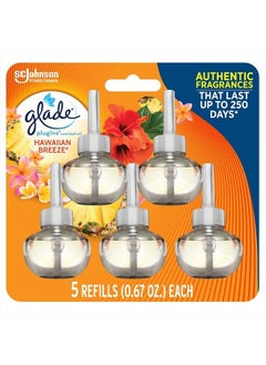 Glade PlugIns Refills Air Freshener, Scented and Essential Oils for Home and Bathroom, Hawaiian Breeze, 3.35 Fl Oz, 5 Count  - Image 1