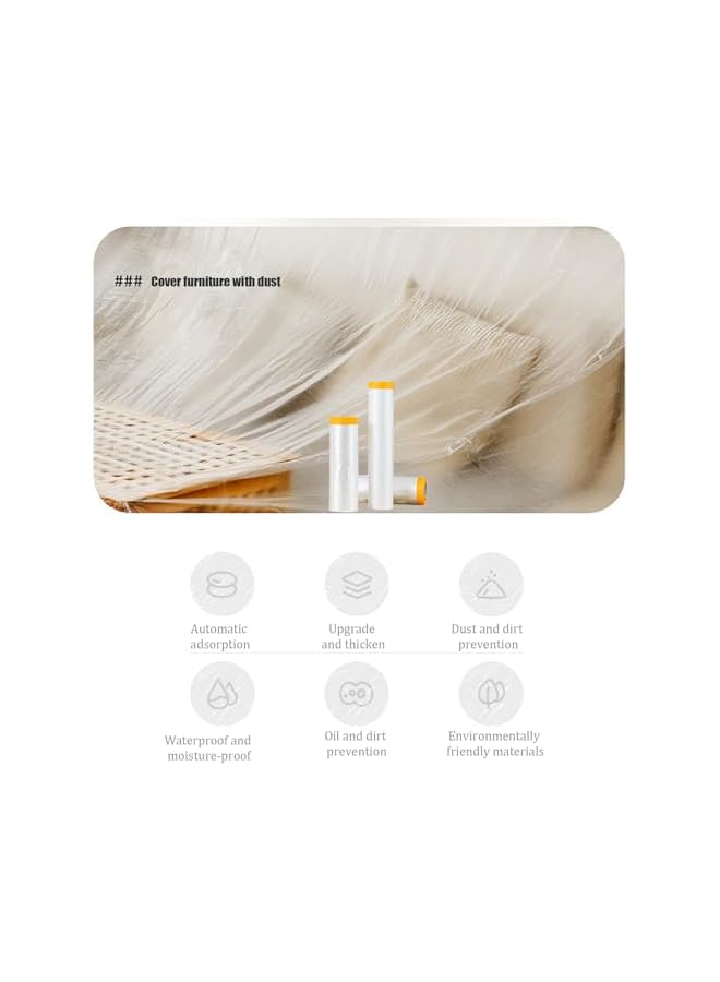 PROMASS 2 Roll Tape and Drape, Pre-Taped Masking Film Painters Plastic Sheeting Roll,Waterproof Dust-Proof Protective Masking Film,Prevent Dust Paint Cover for Car,Furniture,Carpet,Floor,Bed (1.8 * 20M)  - Image 2