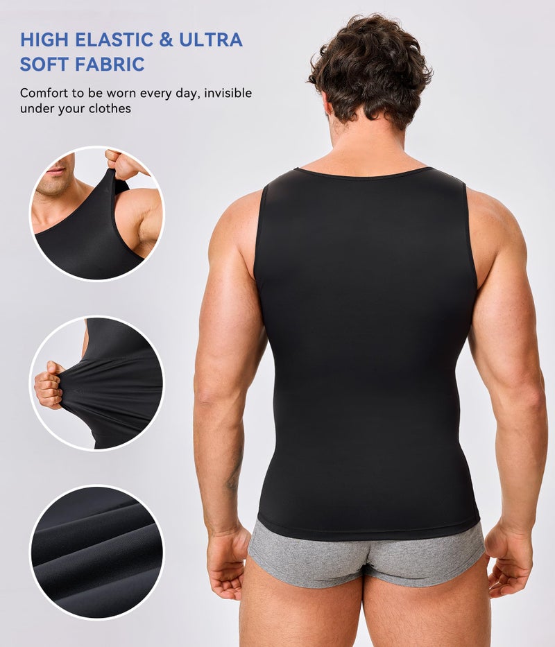 Eleady Mens Compression Shirt Slimming Body Shaper Vest Workout Tank Tops Abs Abdomen Undershirts(Black, M) - Image 4