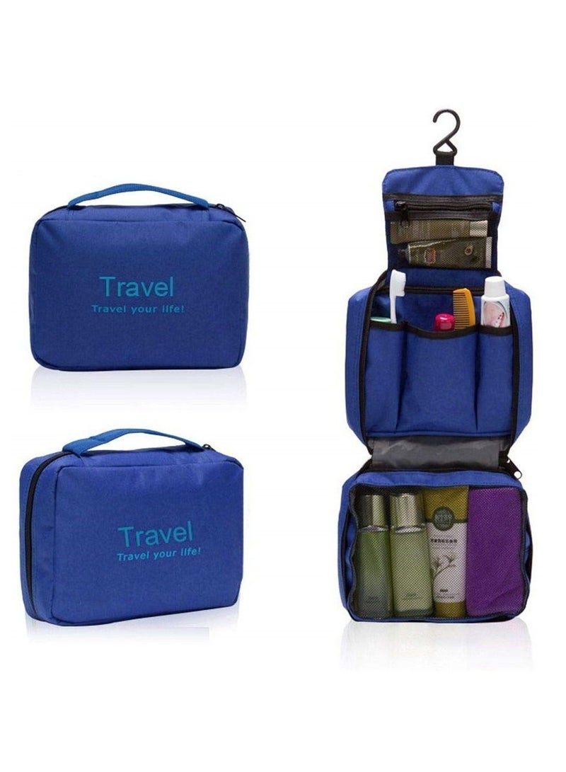 حقيبة أدوات الزينة متعددة الوظائف حقيبة مستحضرات التجميل حقيبة مكياج محمولة مضادة للماء للسفر والتعليق حقيبة منظمة للفتيات والنساء (أزرق) - Image 1