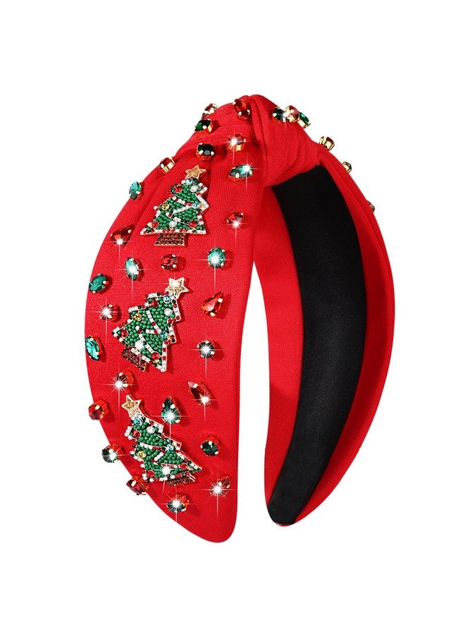 NVENF Women'S Jeweled Plaid Headband With Crystals, Pearls, And Wide Top Knot - Embellished Christmas & Holiday Hair Accessory Gift (Christmas Tree 7) - Image 1