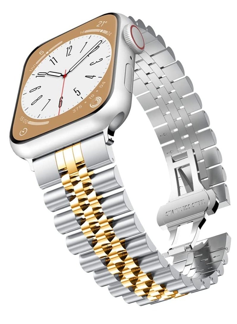 ELTRAZONE Compatible with Apple Watch Band Series 5 44mm 42mm, Stainless Steel iWatch Band with Butterfly Folding Clasp for iWatch Band Series 5/4/3/2/1 - Image 1