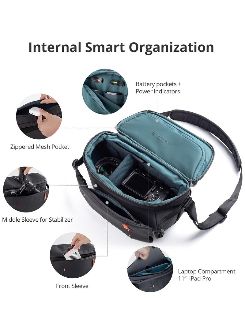 بجي تك حقيبة كاميرا Pgytech OneMo Sling سعة 7 لتر مقاومة للماء على شكل كتف DSLR حقيبة كاميرا للمصورين ومساحة السفر باللون الأسود - Image 2