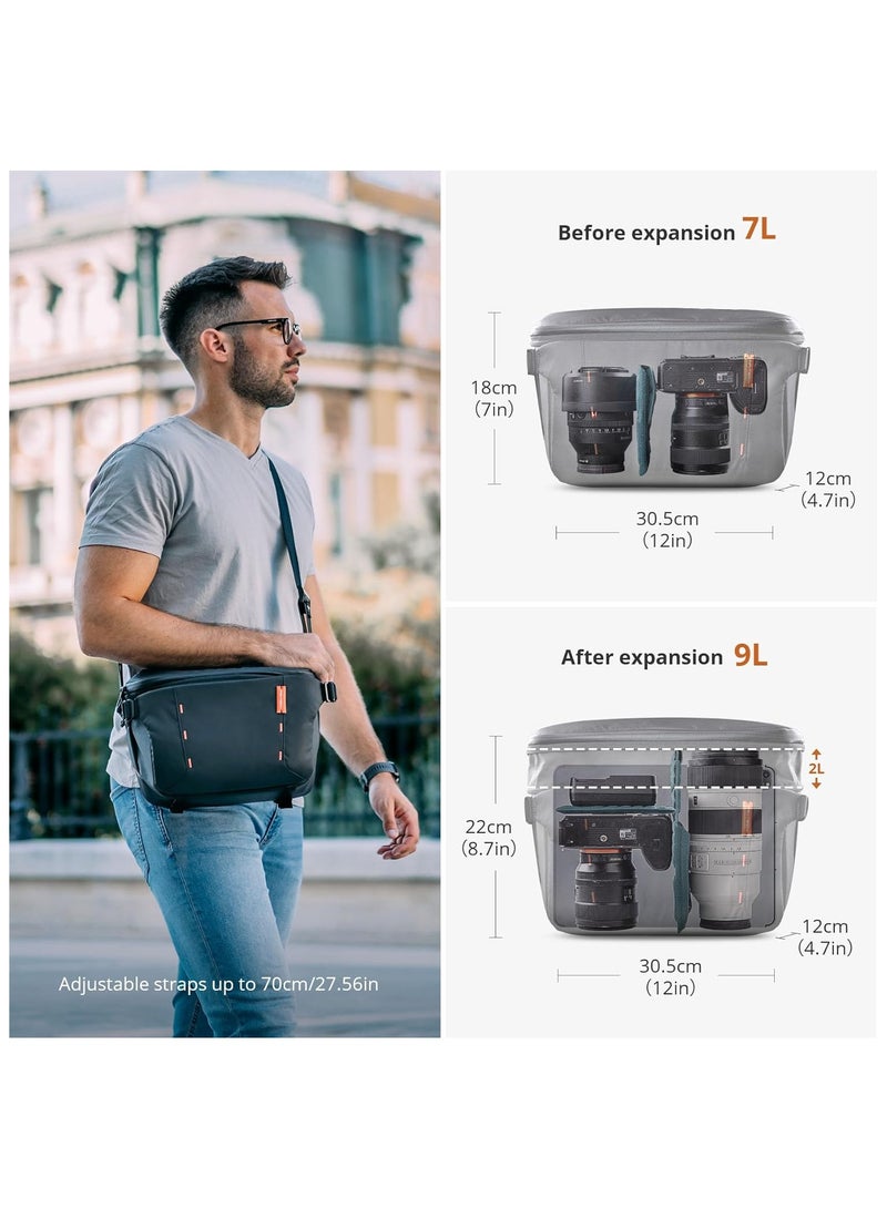 بجي تك حقيبة كاميرا Pgytech OneMo Sling سعة 7 لتر مقاومة للماء على شكل كتف DSLR حقيبة كاميرا للمصورين ومساحة السفر باللون الأسود - Image 3