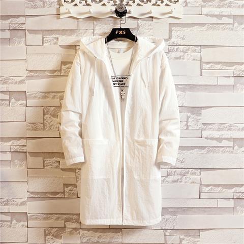 Generic Trenched Coat Mens Spring and Summer Hooded Mid-length 2021 New Fashionable Loose Handsome All-match Sunscreen Coat Trendy White