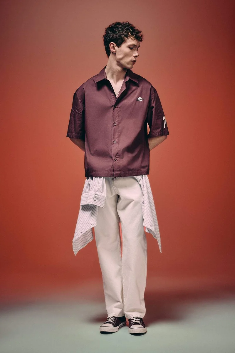 ديفاكتو Boxy Fit Polo Collar Printed 100% Cotton Short Sleeve Shirt