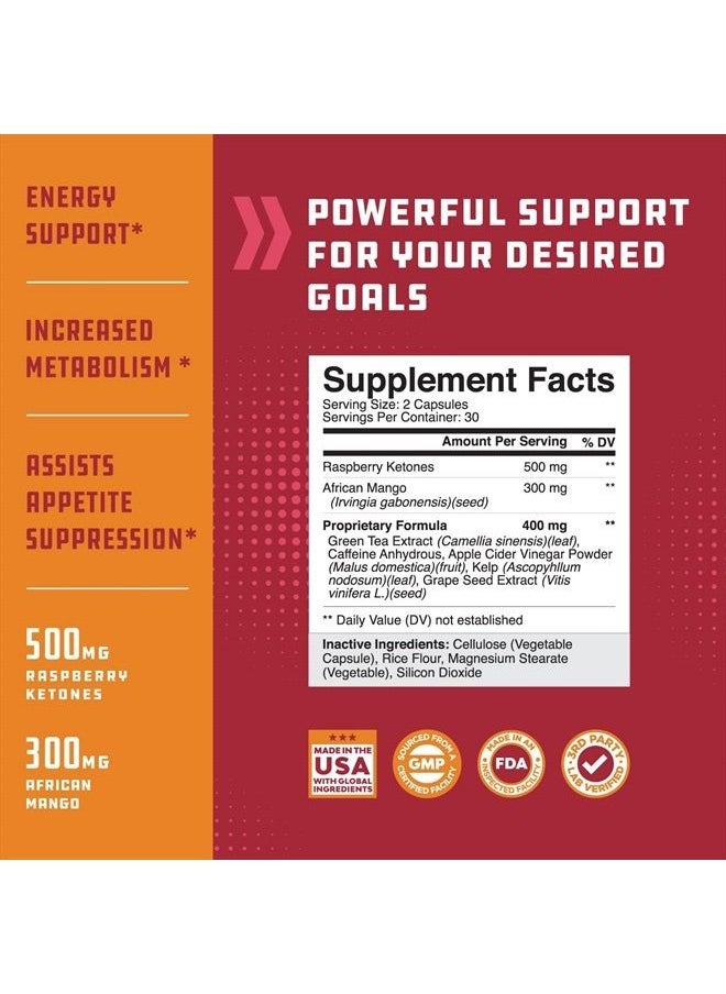 Natures Craft - Blend of Raspberry Ketones, Green Tea Extract and African Mango – Lose Weight Faster – Potent Ingredients to Speed Up Weight Loss, Suppress Appetite & Burn Fat – 60 Capsules - Image 1