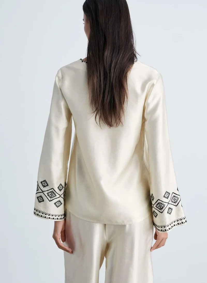 MANGO embroidered satin blouse