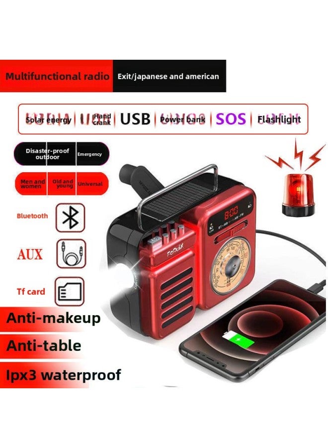 Japan Emergency Disaster Prevention Multifunctional Hand-cranked Power Generation Flashlight Hand-cranked Power Generation Radio Mobile Phone Outdoor Emergency Light-Color:Exquisite Model 096 (red)♢♢  - Image 1