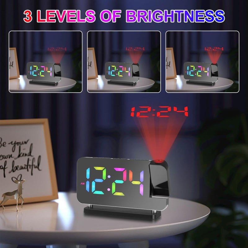 Cabilock Projection Alarm Clock for Bedroom Ceiling, 180° Rotatable Time Projector with 10 Colors RGB Night Light, Digital Led Display Clock with USB Type C Charger Port for Elderly Heavy Sleepers - Image 4