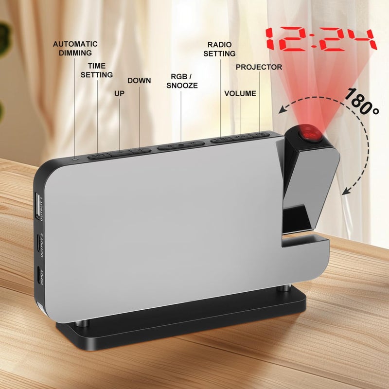 Cabilock Projection Alarm Clock for Bedroom Ceiling, 180° Rotatable Time Projector with 10 Colors RGB Night Light, Digital Led Display Clock with USB Type C Charger Port for Elderly Heavy Sleepers - Image 3