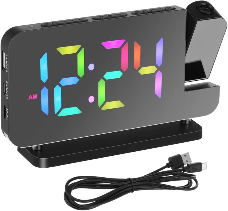 Cabilock Projection Alarm Clock for Bedroom Ceiling, 180° Rotatable Time Projector with 10 Colors RGB Night Light, Digital Led Display Clock with USB Type C Charger Port for Elderly Heavy Sleepers - Image 1