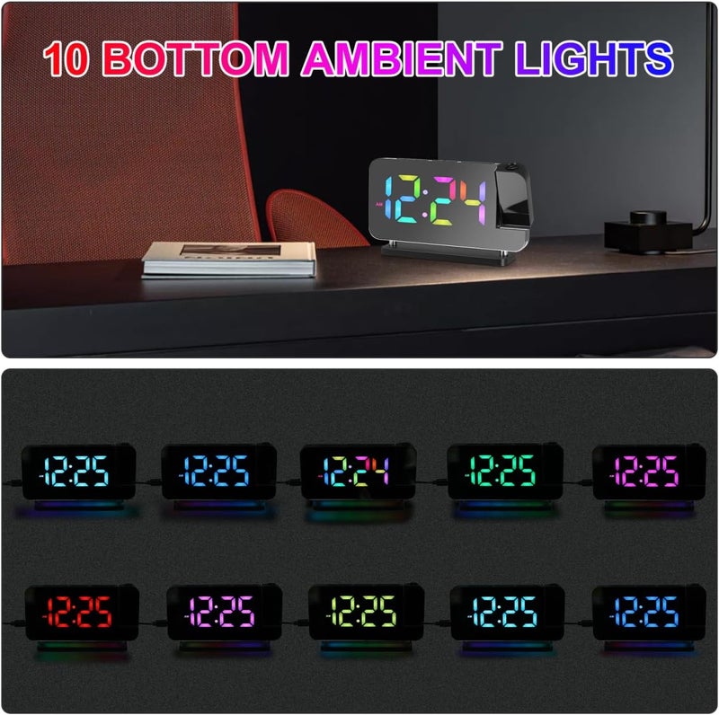 Cabilock Projection Alarm Clock for Bedroom Ceiling, 180° Rotatable Time Projector with 10 Colors RGB Night Light, Digital Led Display Clock with USB Type C Charger Port for Elderly Heavy Sleepers - Image 5