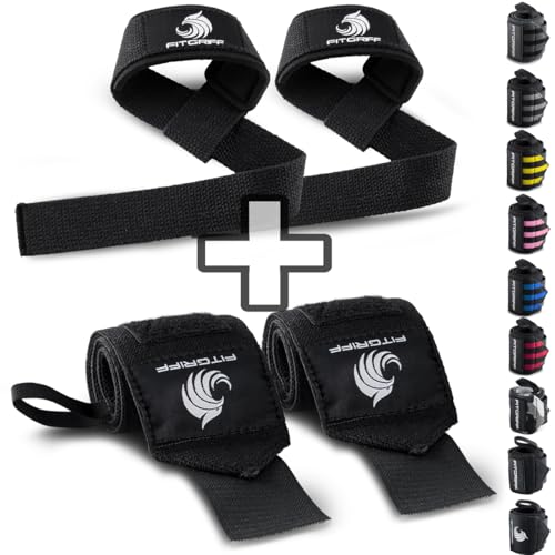 Fitgriff® Lifting Straps & Wrist Wraps (Bundle) Superior Support for Weightlifting & Gym Workouts - for Men and Women (Black Original) - Image 1