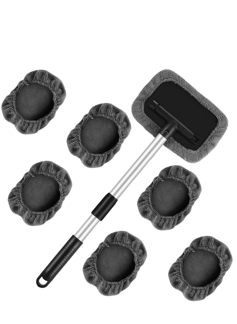 Windshield Window Cleaning Tool Car Windshield Cleaner Brush Auto Glass Wiper with Long Extendable Handle and 7 Pieces Washable Reusable Microfiber Cloth for Cleaning Car Window - Image 1