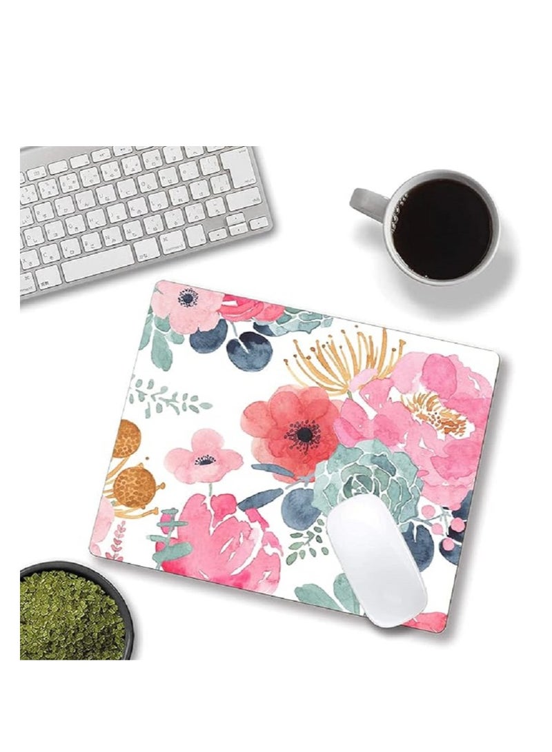 Mouse Pad  Anti Slip Rubber Base Mouse Pad 210x260x3mm  For Laptop  Computer And PC  Pink Green Flowers - Image 1