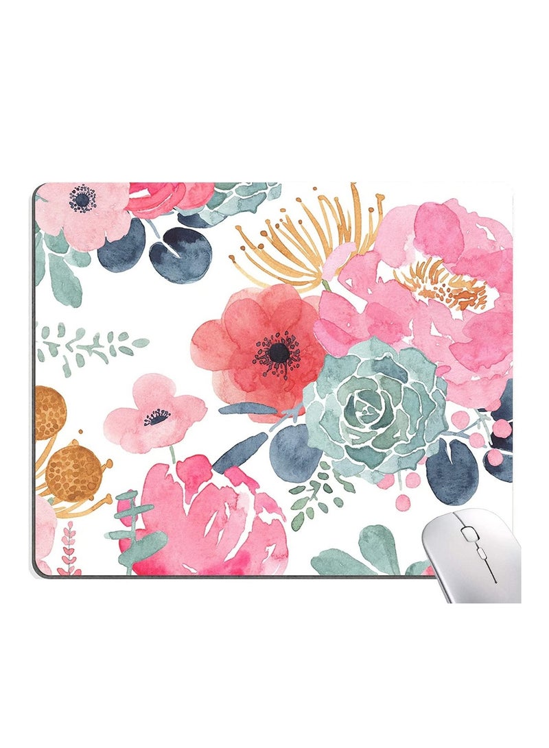 Mouse Pad  Anti Slip Rubber Base Mouse Pad 210x260x3mm  For Laptop  Computer And PC  Pink Green Flowers - Image 2