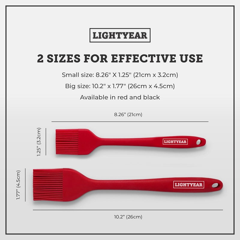 Lightyear Silicone Basting Pastry Brush Set (2 Pcs) ❘ 450°F Heat Resistant Oil Brush for Your Kitchen - Ideal For BBQ’s, Baking & Cooking | 100% Food Grade Silicone - BPA Free & Dishwasher Safe (Red) - Image 3