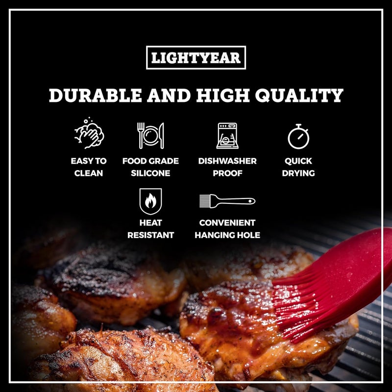 Lightyear Silicone Basting Pastry Brush Set (2 Pcs) ❘ 450°F Heat Resistant Oil Brush for Your Kitchen - Ideal For BBQ’s, Baking & Cooking | 100% Food Grade Silicone - BPA Free & Dishwasher Safe (Red) - Image 4